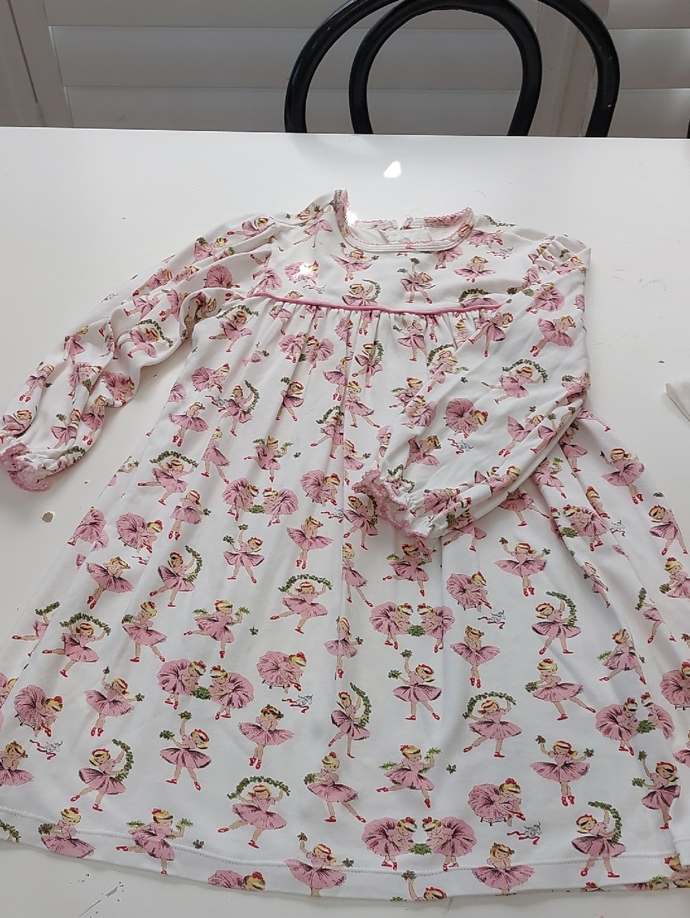 Girls' White and Pink Ballerina Print Long-Sleeve Nightgown